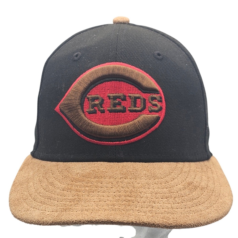 Cincinnati Reds New Era 59FIFTY Fitted Hat 7 Black Suede Brim MLB Cap 55.8cm